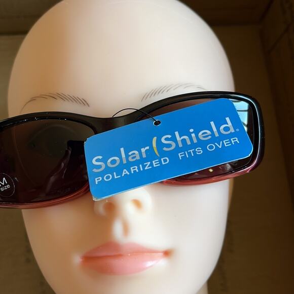 Solar Shield Fits Over Polarized Floral Ombré Sunglasses Maroon Red - Picture 2 of 10